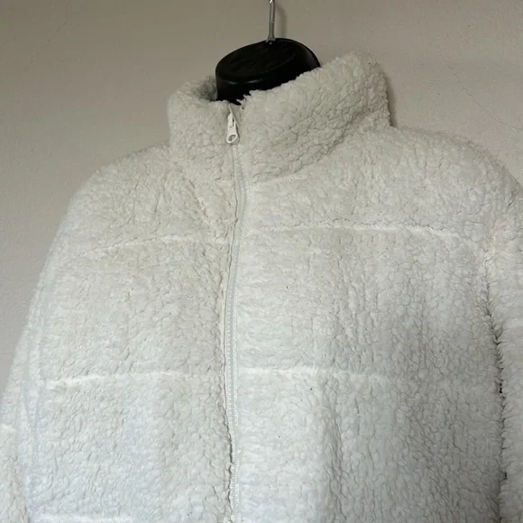 Art Class Girls Ivory White Faux Fur Sherpa Puffer Zip Up Jacket - Picture 2 of 9